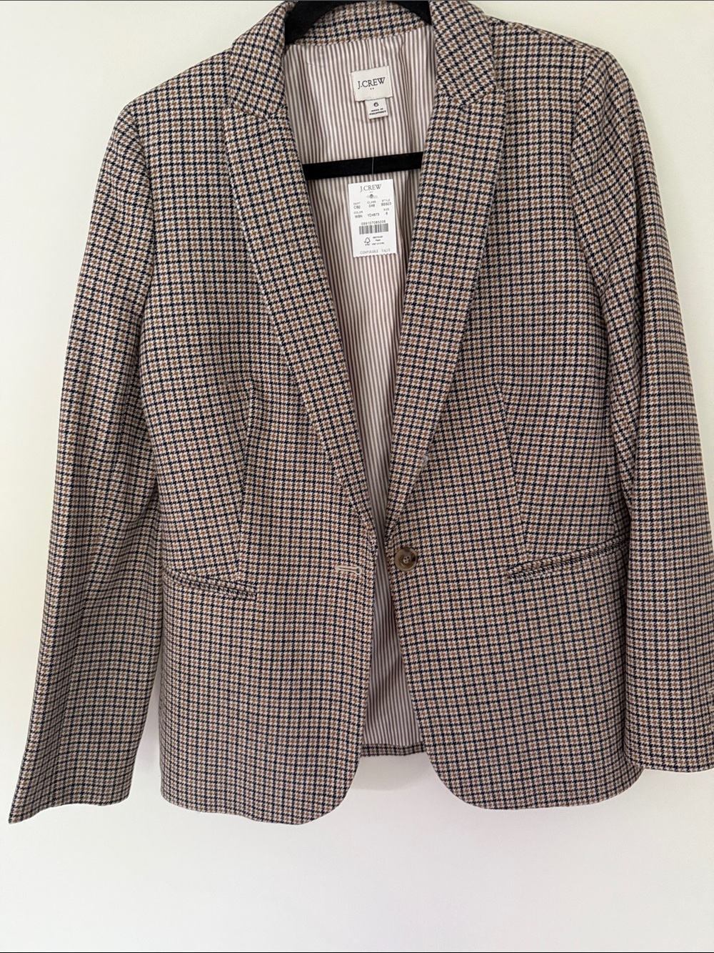J. Crew Houndstooth Blazer in Tan and Navy